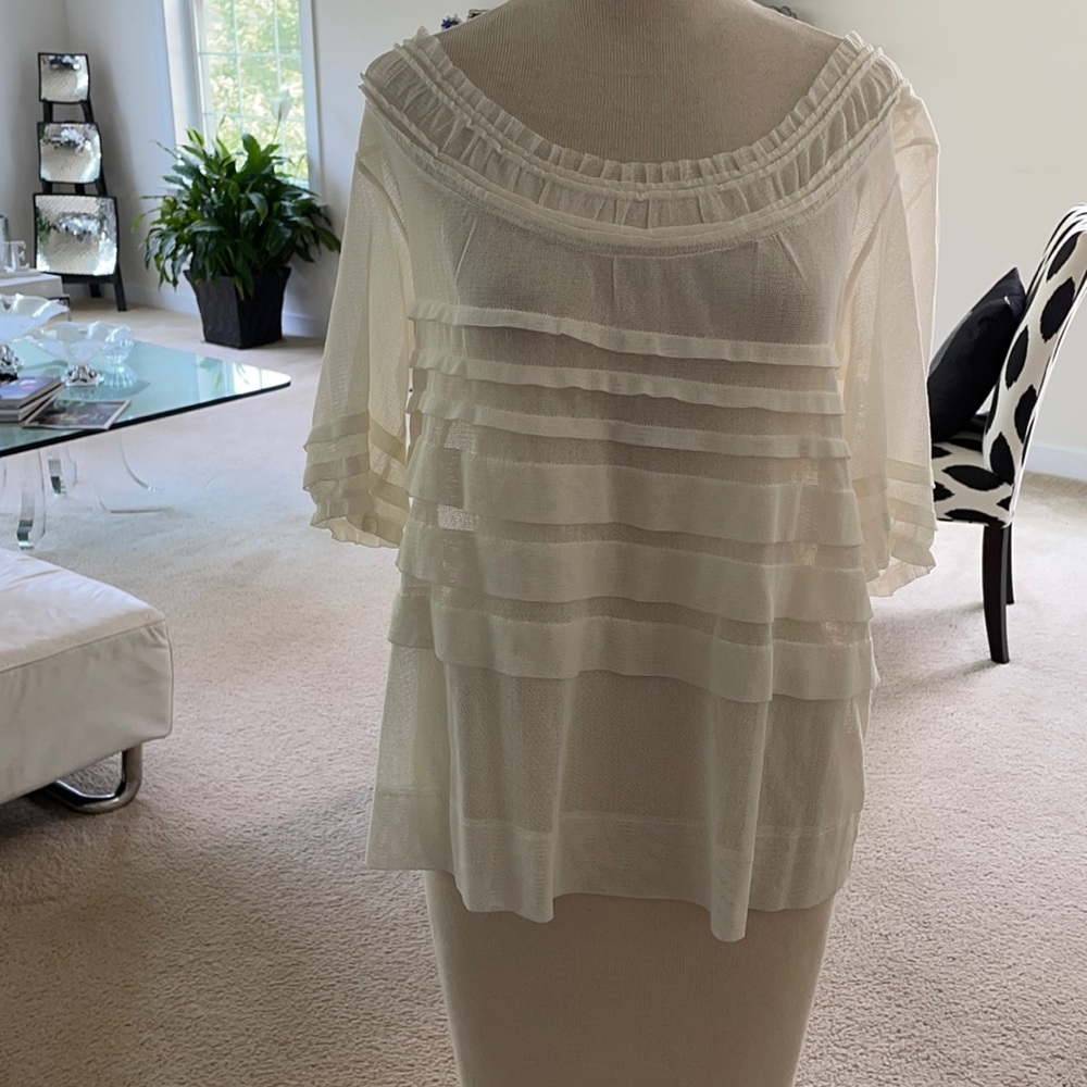 Anthropologie dainty Ivory mesh blouse NWT L